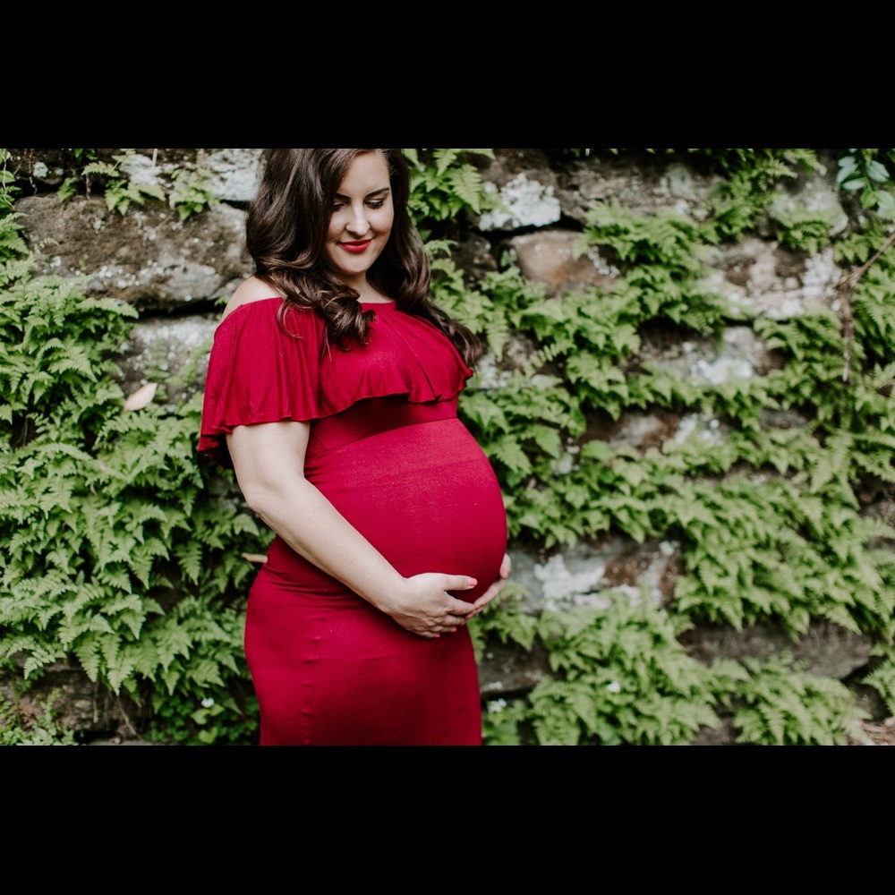 Maroon maternity off shoulder dress